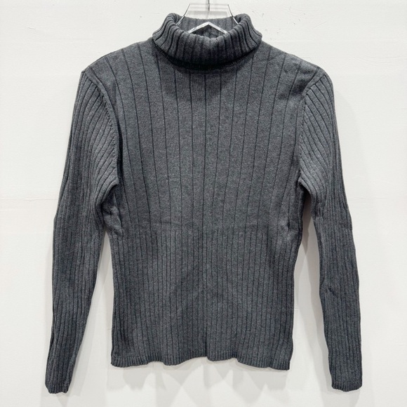 Preview International Ribber Knit Long Sleeve High Neck Sweater Dark Grey Cotton - Picture 1 of 6